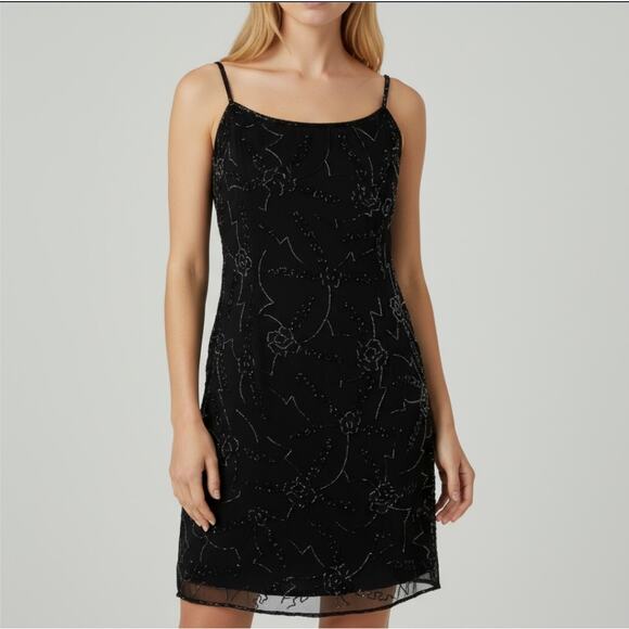 Vintage 90s Y2K Beaded Mini Black Dress - Picture 1 of 6